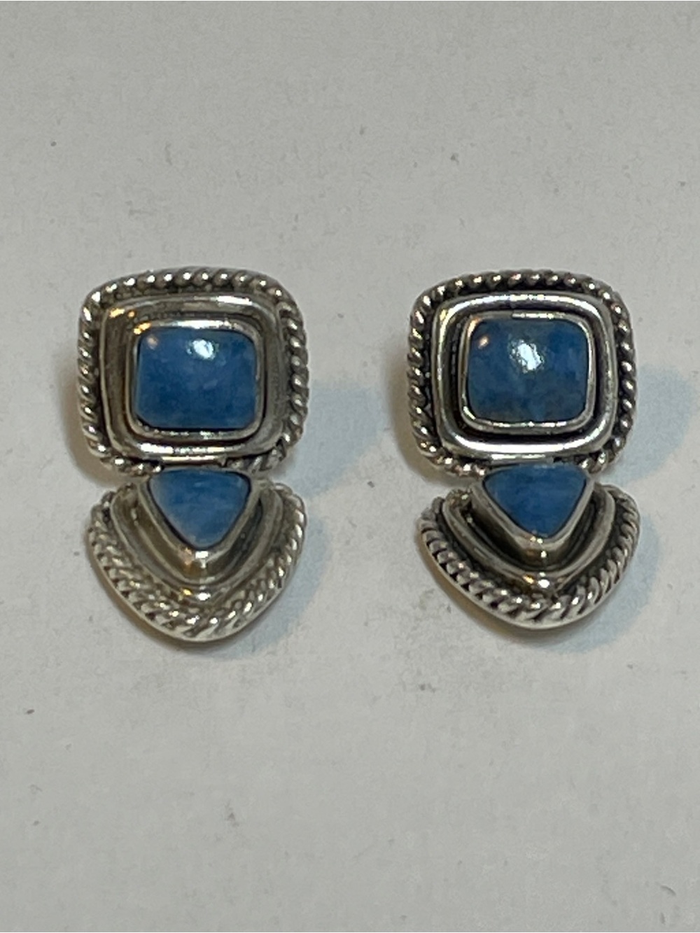 Vintage Sterling Silver Native Am Style THAILAND BLUE STONE Post EARRINGS, 9.43g - Picture 2 of 7